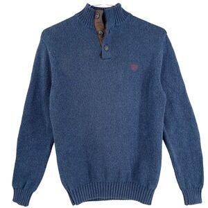 Vintage Ralph Lauren Chaps Men's Blue Mock Neck Sweater Elbow Patches Buttons S